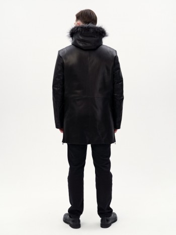 905 Армандо, Куртка мужская из натуральной кожи, подкладка-овчина, капюшон