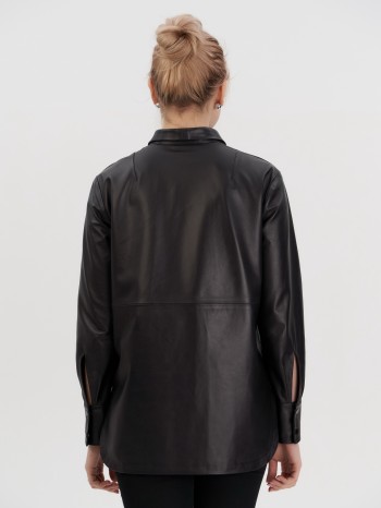 1055, Куртка-рубаха женская из натуральной кожи, воротник отложной