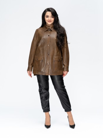 1144 Нуар, Куртка (рубашка) женская из натуральной кожи, воротник