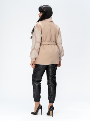 МД, Куртка женская комбинированная: овчина-астраган, шерсть, воротник 