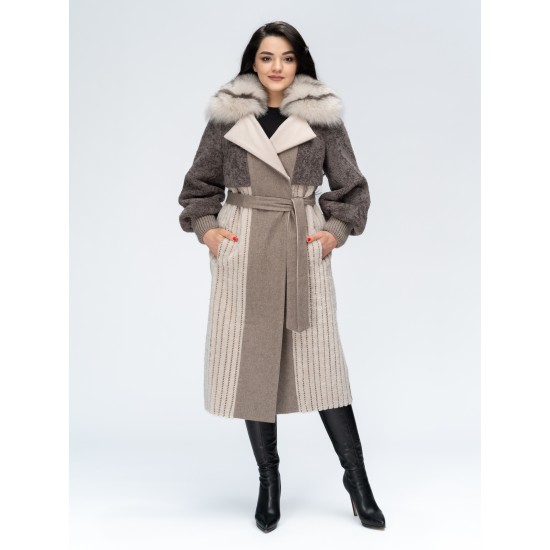 МД-2006, Пальто женское комбинированное: шерсть, овчина-астраган, воротник
